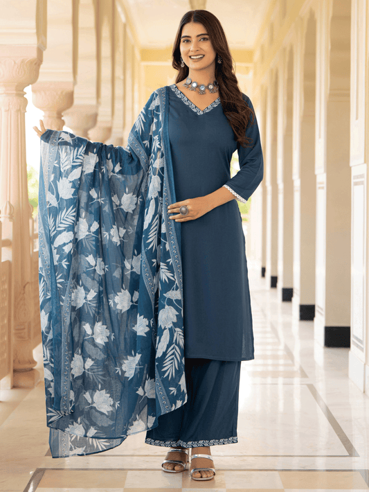 Viscose Solid Straight Blue Kurta
