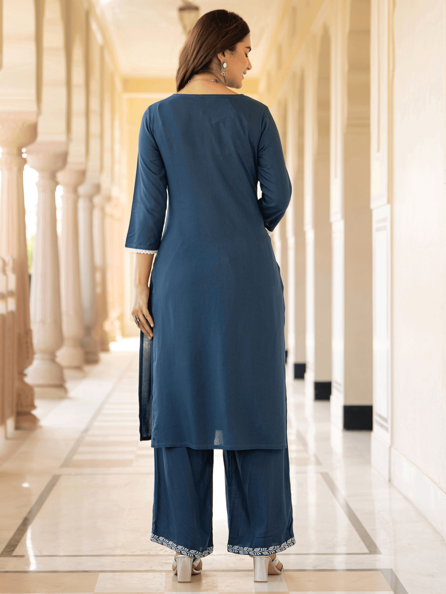 Viscose Solid Straight Blue Kurta