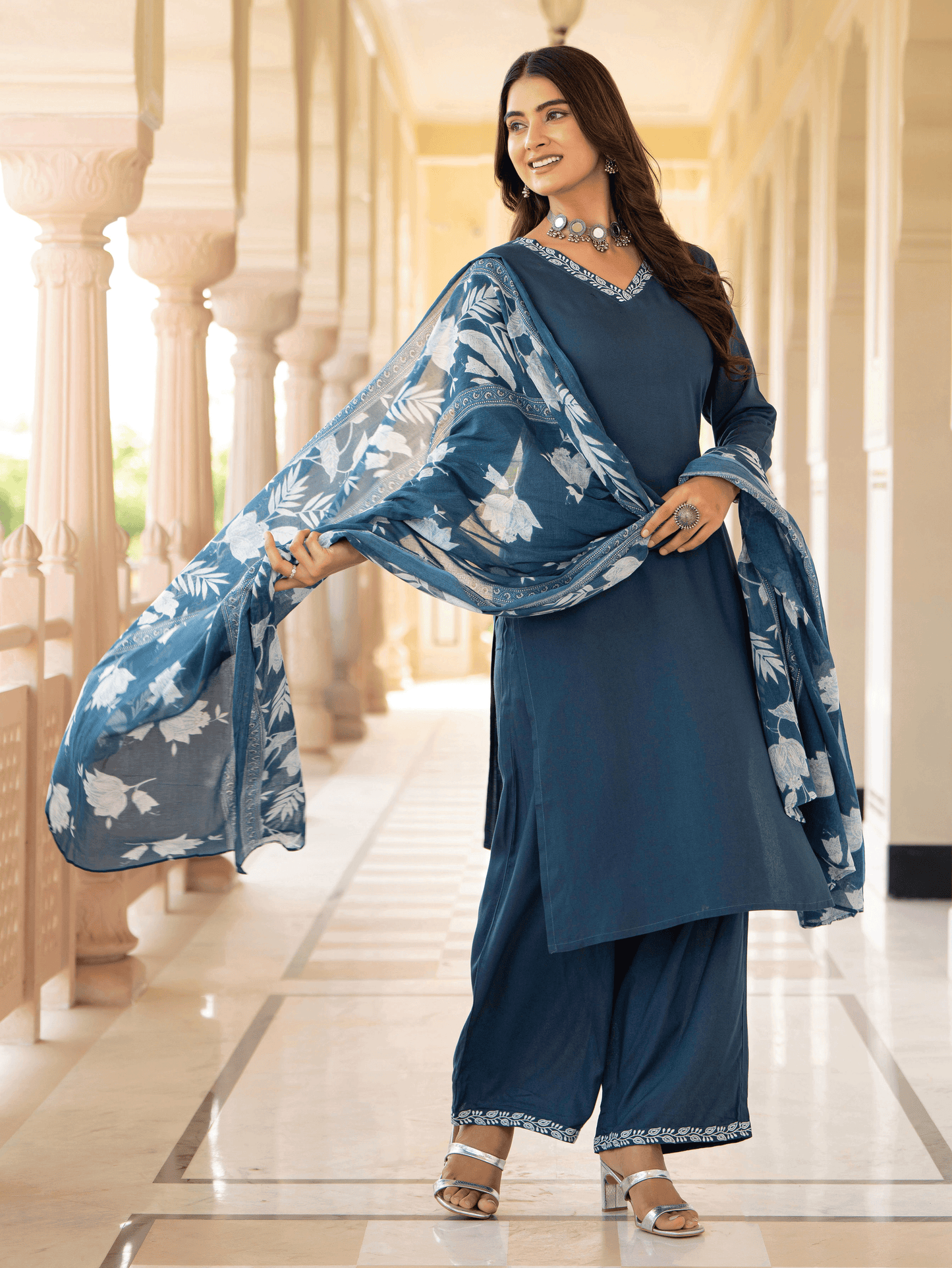 Viscose Solid Straight Blue Kurta