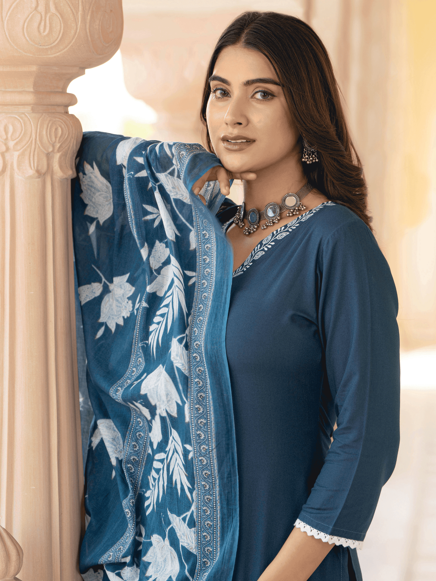 Viscose Solid Straight Blue Kurta