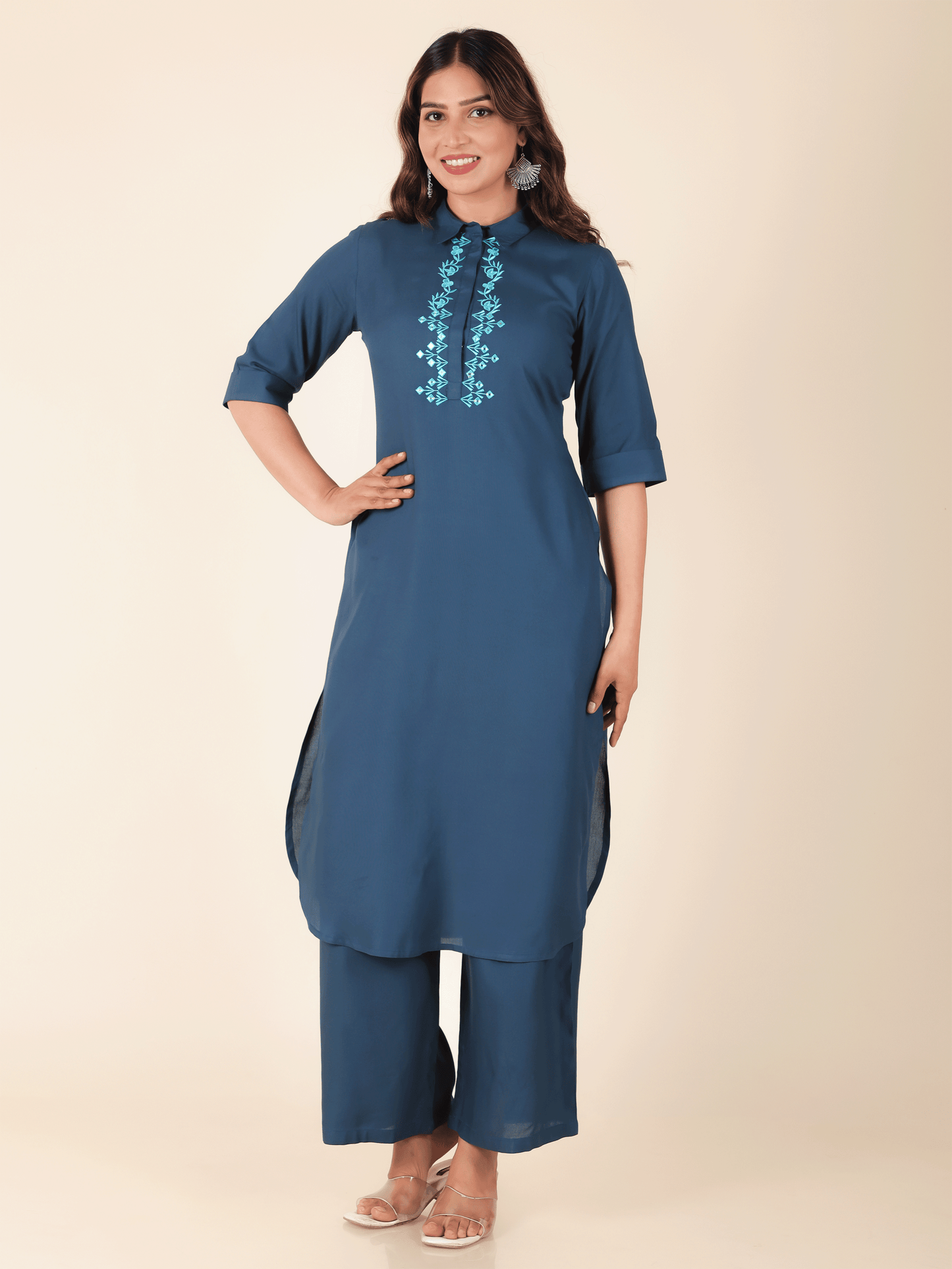 Viscose Solid Pathani Blue Kurta