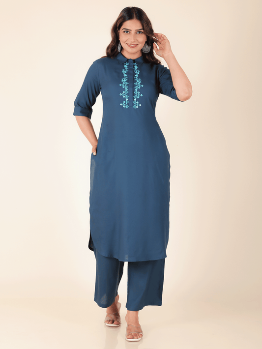 Viscose Solid Pathani Blue Kurta