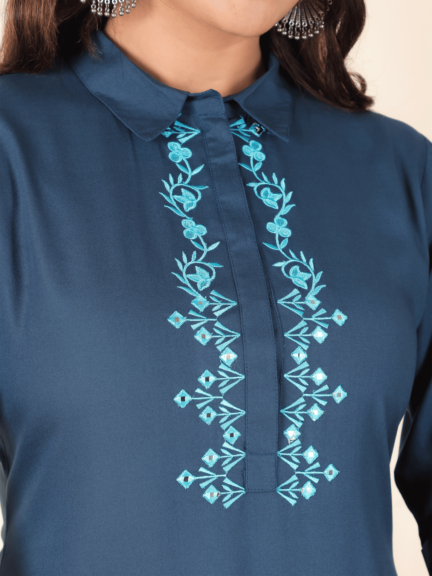 Viscose Solid Pathani Blue Kurta