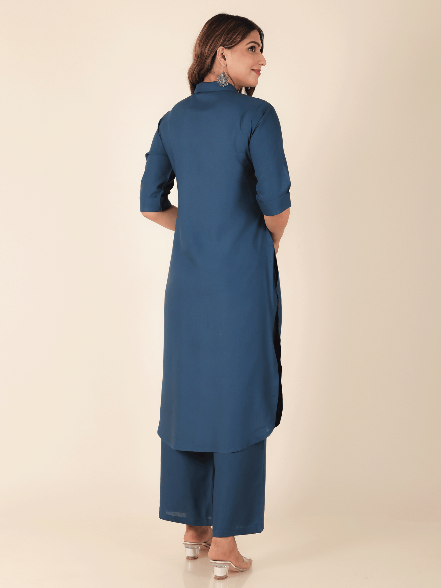 Viscose Solid Pathani Blue Kurta