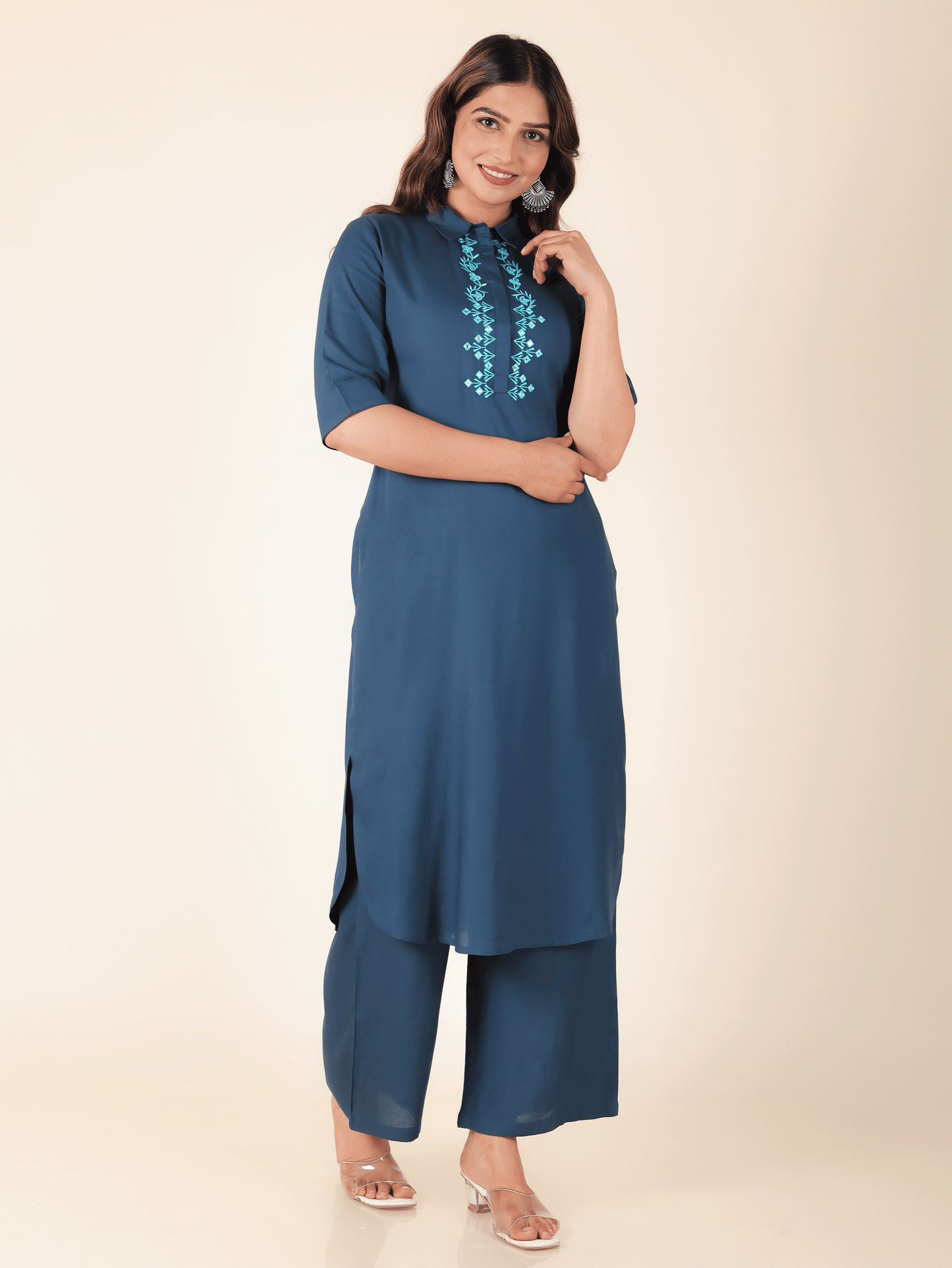 Viscose Solid Pathani Blue Kurta