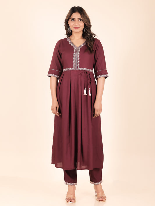 Viscose Solid A-line Maroon Kurta