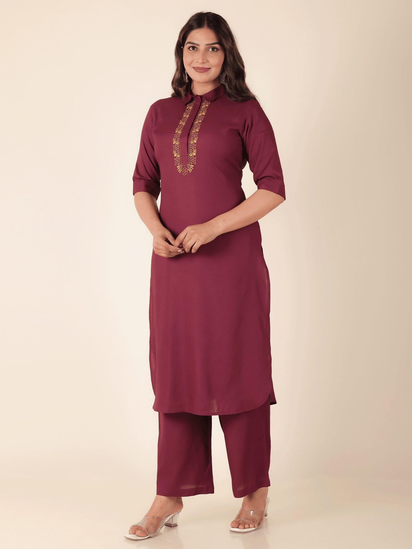 Viscose Solid Pathani Maroon Kurta