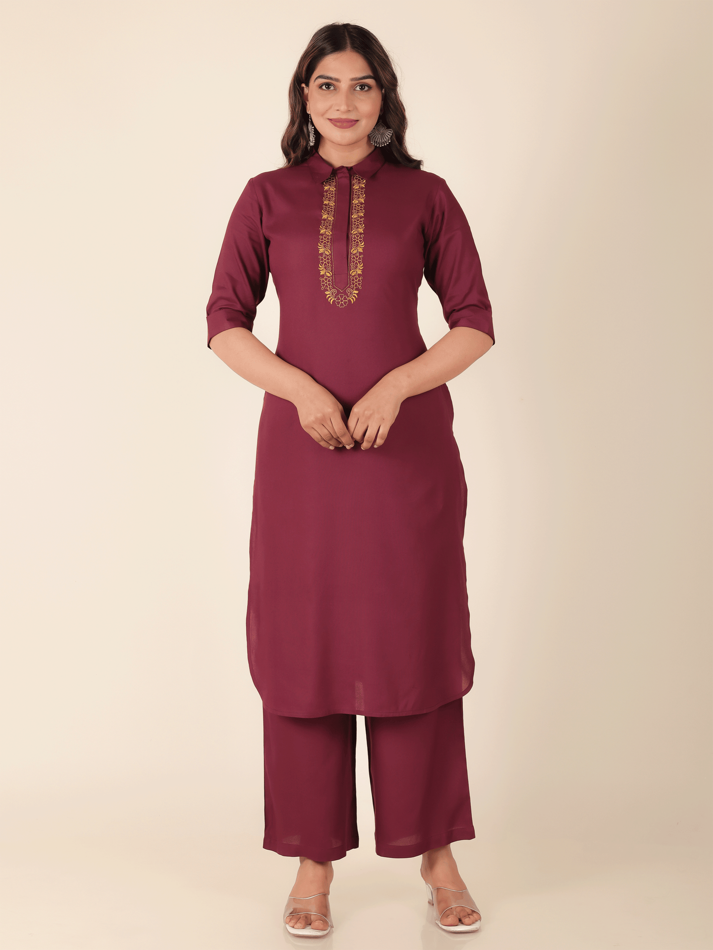 Viscose Solid Pathani Maroon Kurta