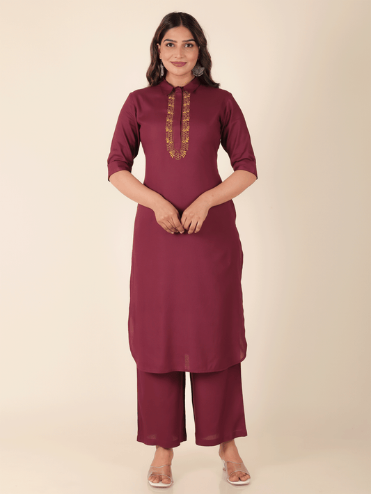 Viscose Solid Pathani Maroon Kurta