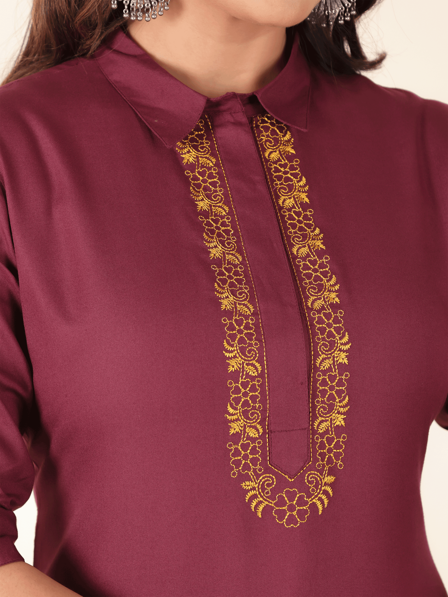Viscose Solid Pathani Maroon Kurta