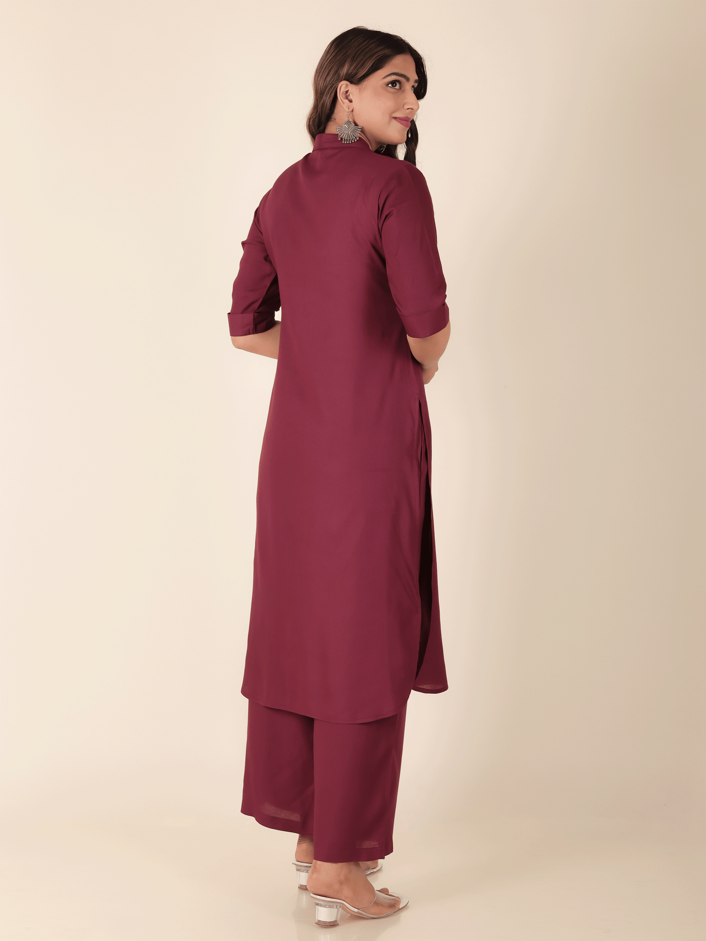Viscose Solid Pathani Maroon Kurta
