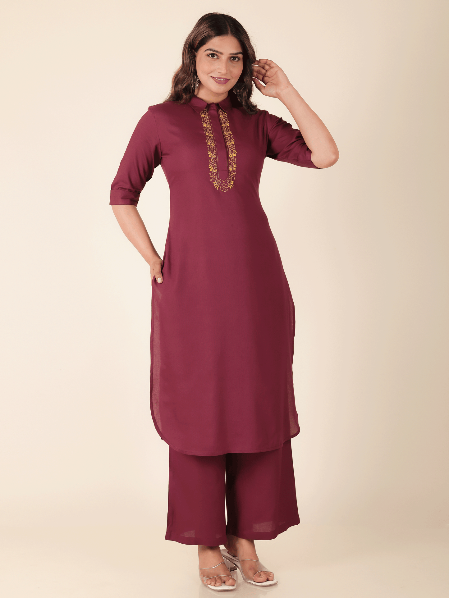 Viscose Solid Pathani Maroon Kurta