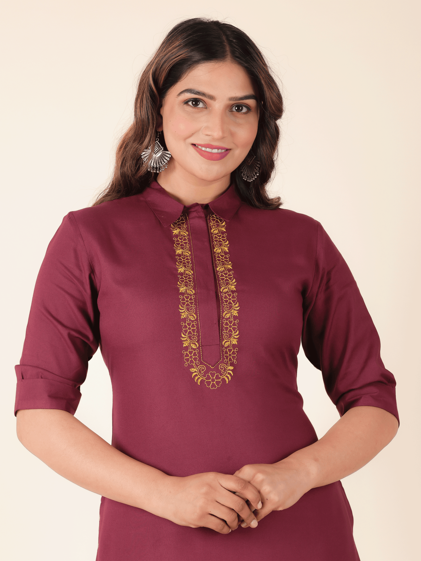 Viscose Solid Pathani Maroon Kurta