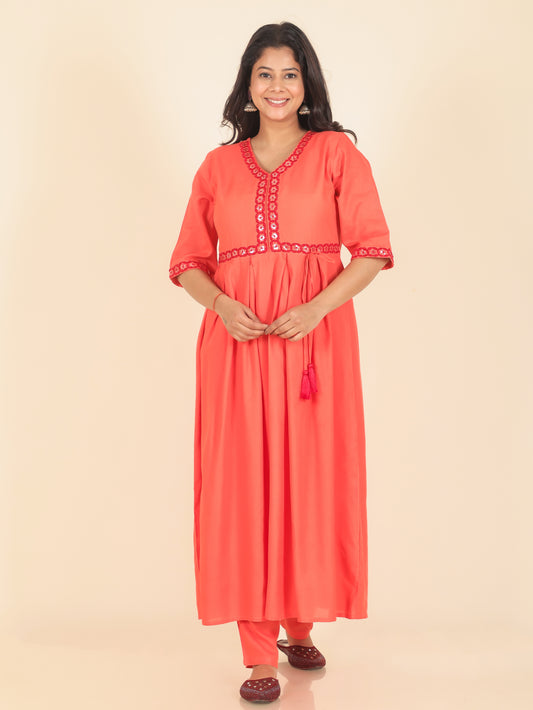 Viscose Solid A-line Orange Kurta