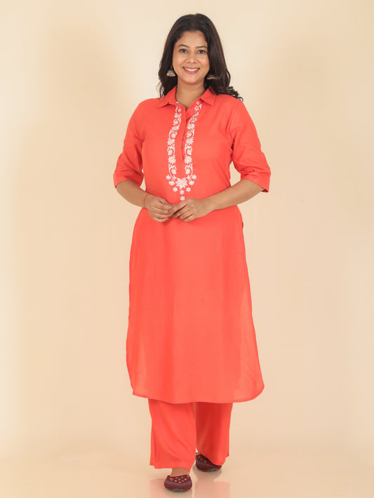 Viscose Solid Pathani Orange Kurta