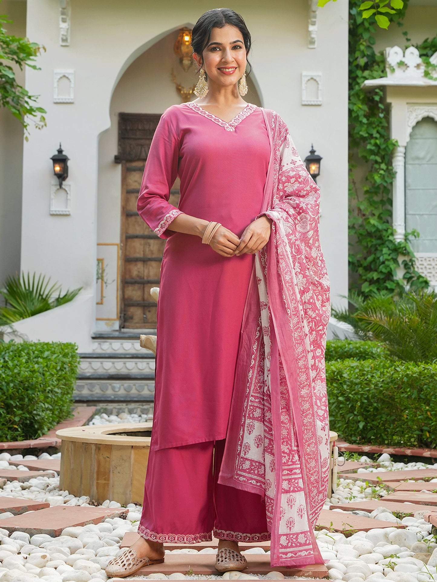 Voile Cotton Floral Pink Dupatta