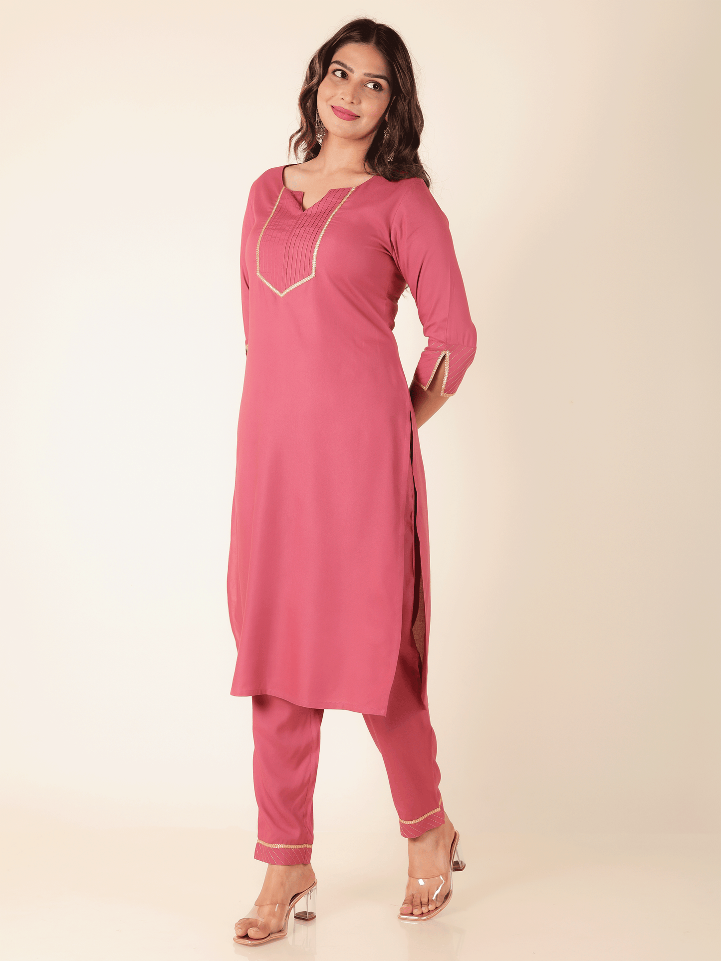 Viscose Solid Straight Pink Kurta