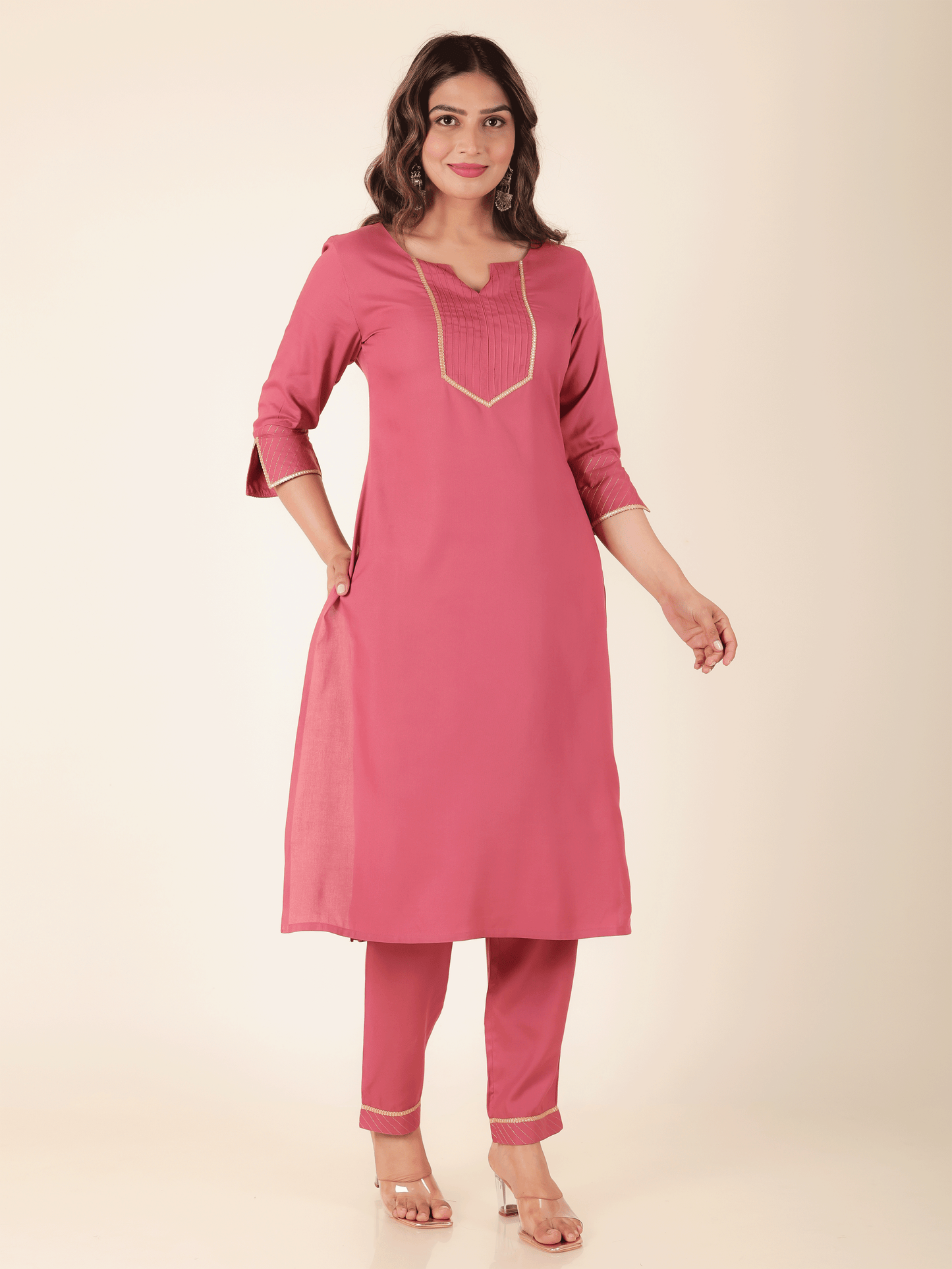 Viscose Solid Straight Pink Kurta