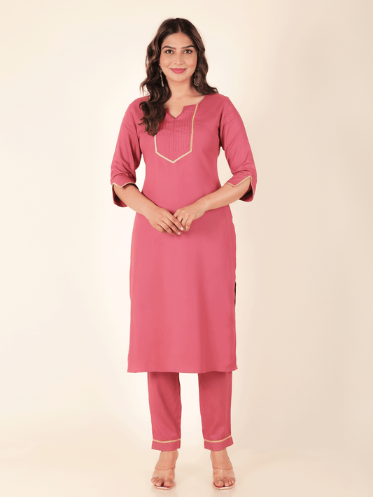 Viscose Solid Straight Pink Kurta