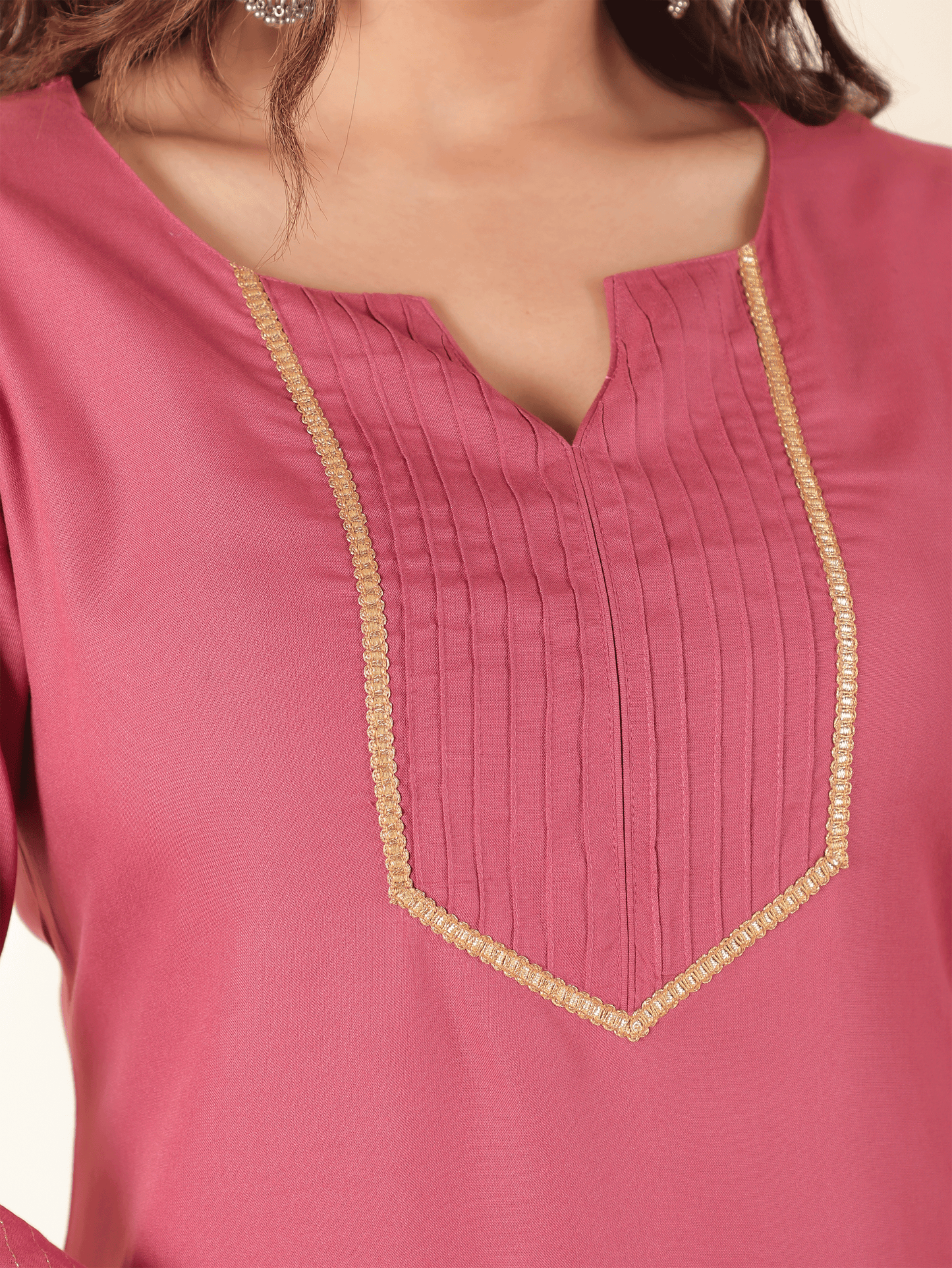 Viscose Solid Straight Pink Kurta