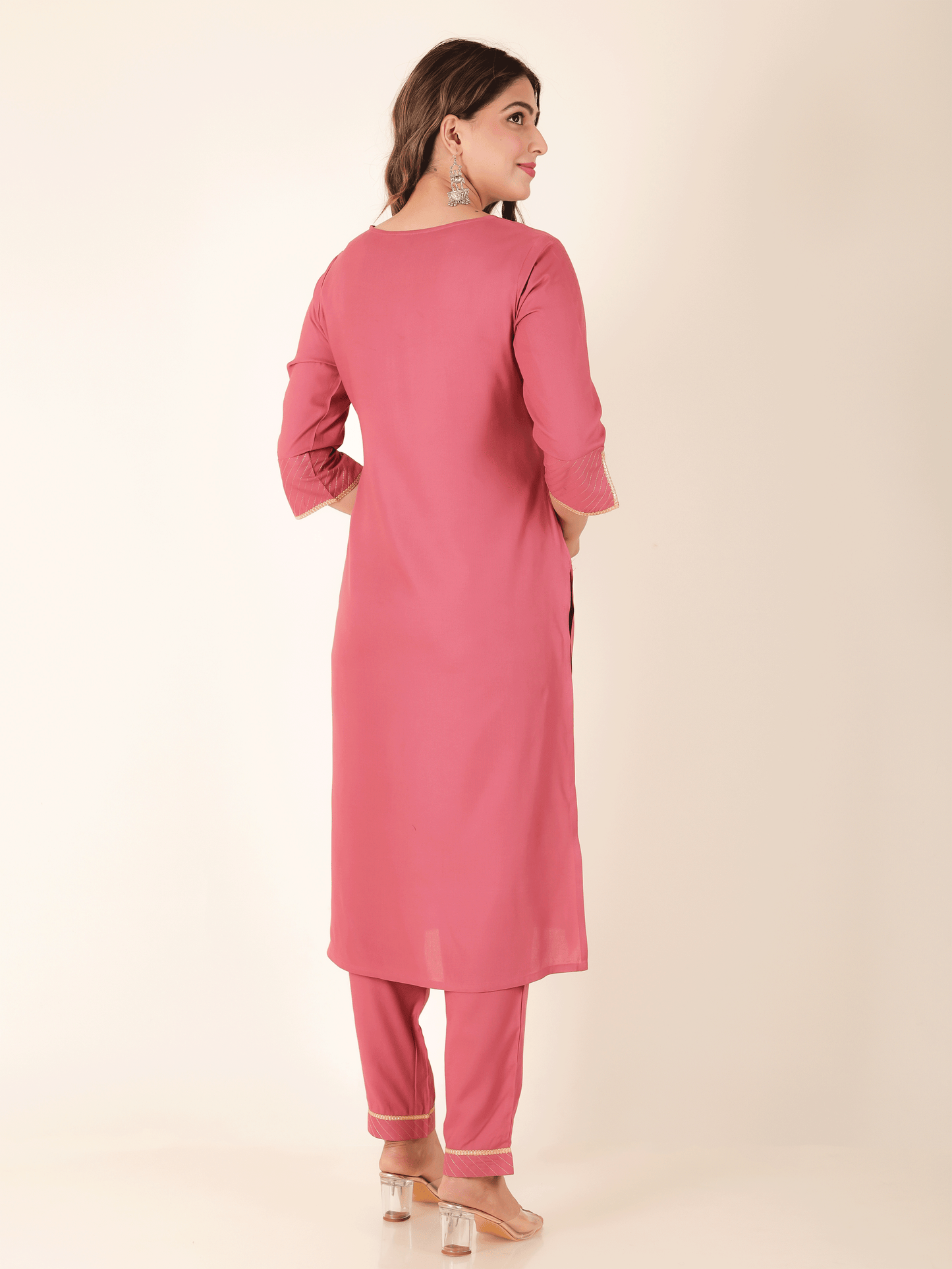 Viscose Solid Straight Pink Kurta