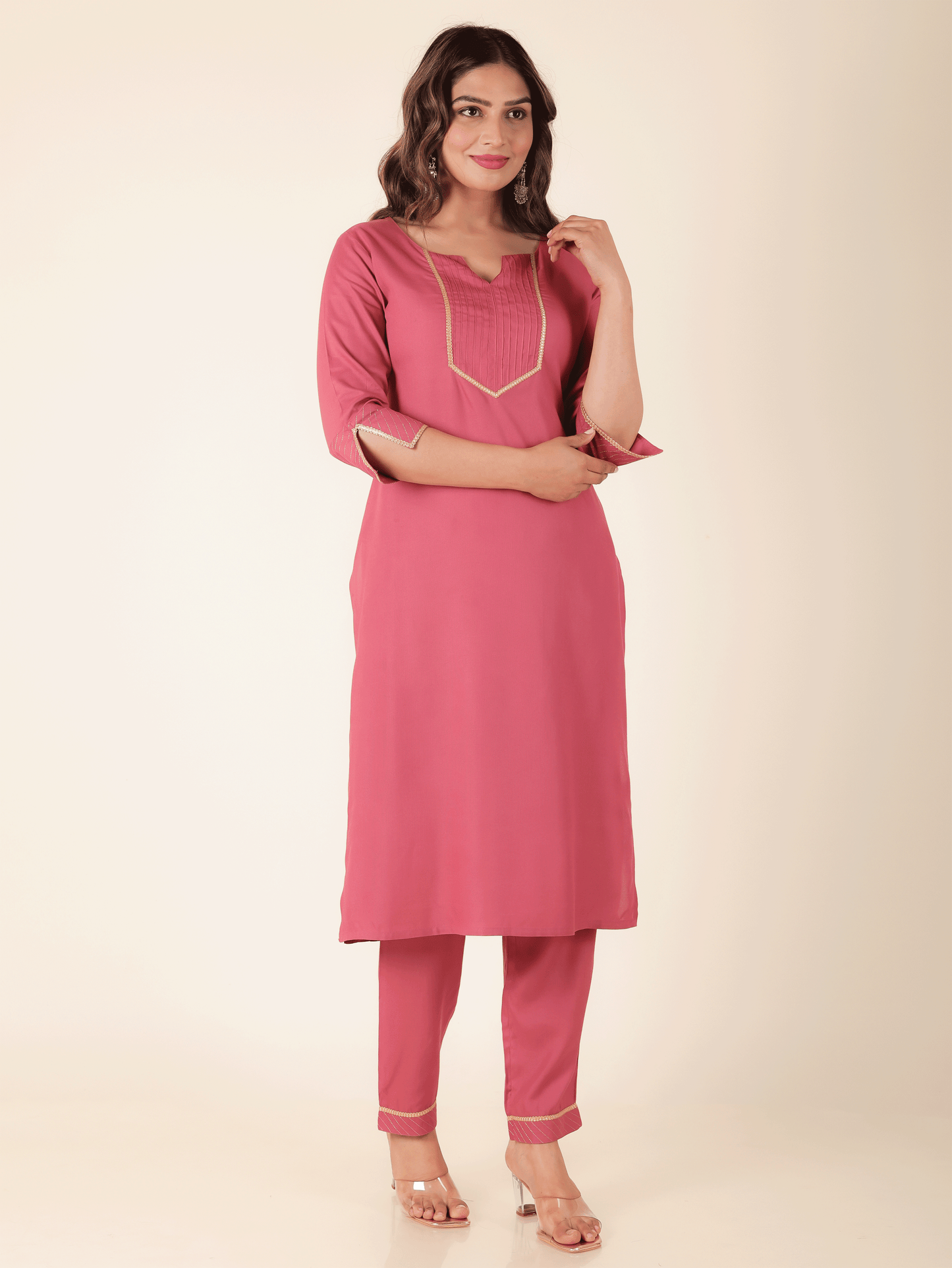 Viscose Solid Straight Pink Kurta