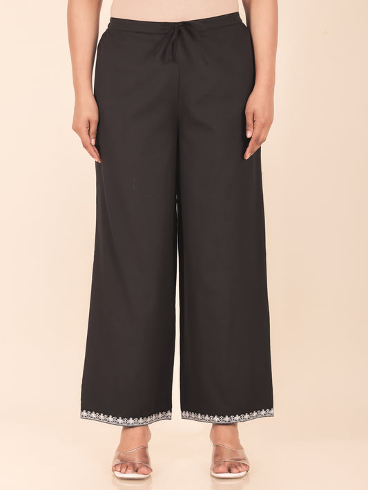 Linen Cotton Solid Black Palazzo