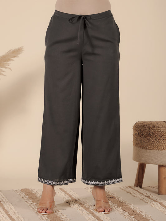 Linen Cotton Solid Black Palazzo