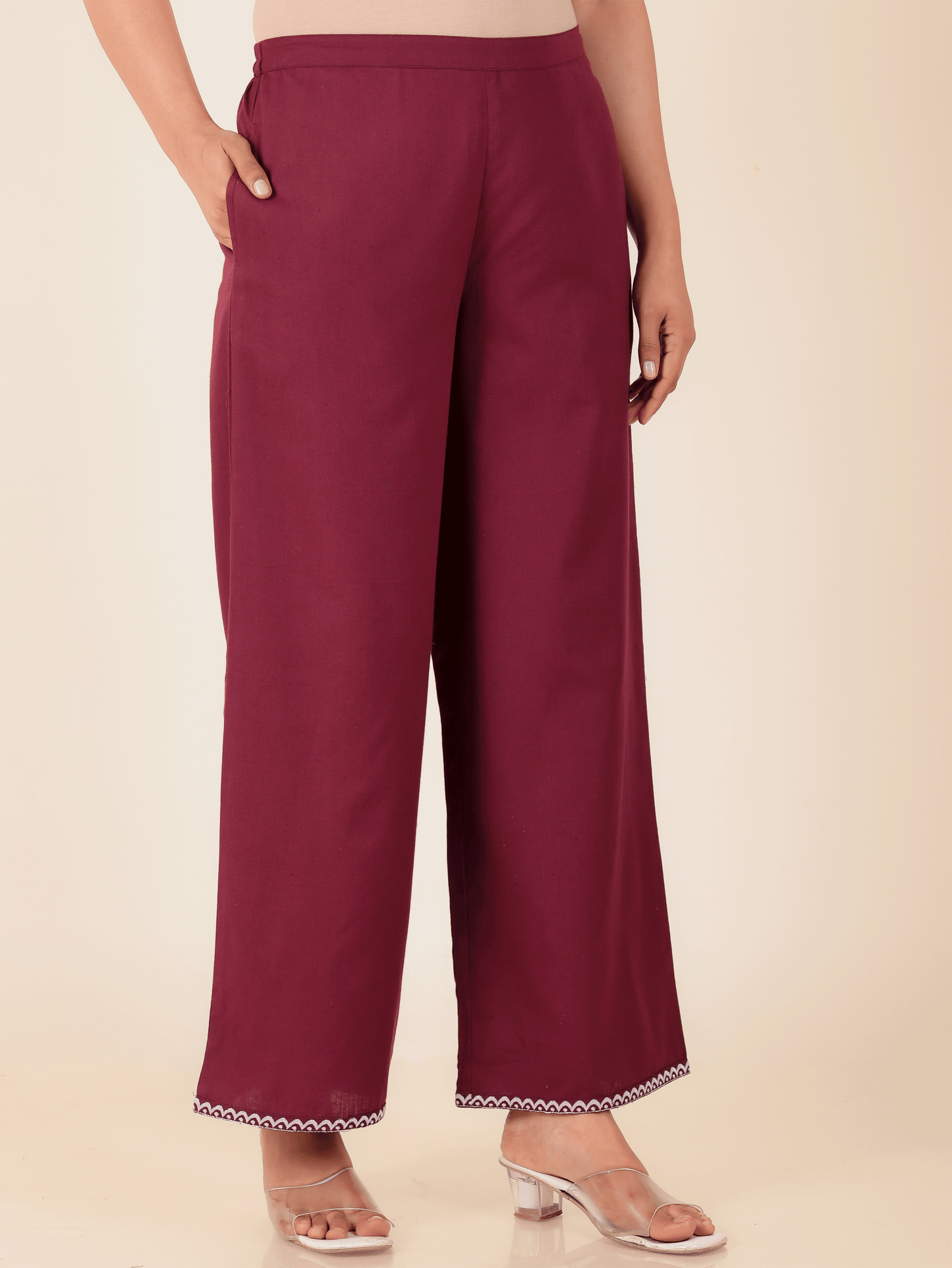 Linen Cotton Solid Straight Maroon Kurta