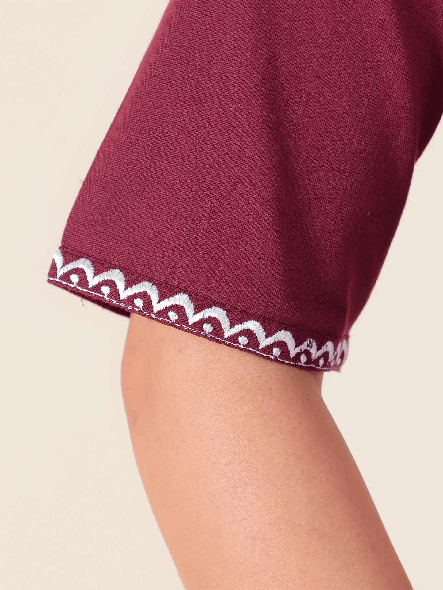 Linen Cotton Solid Straight Maroon Kurta