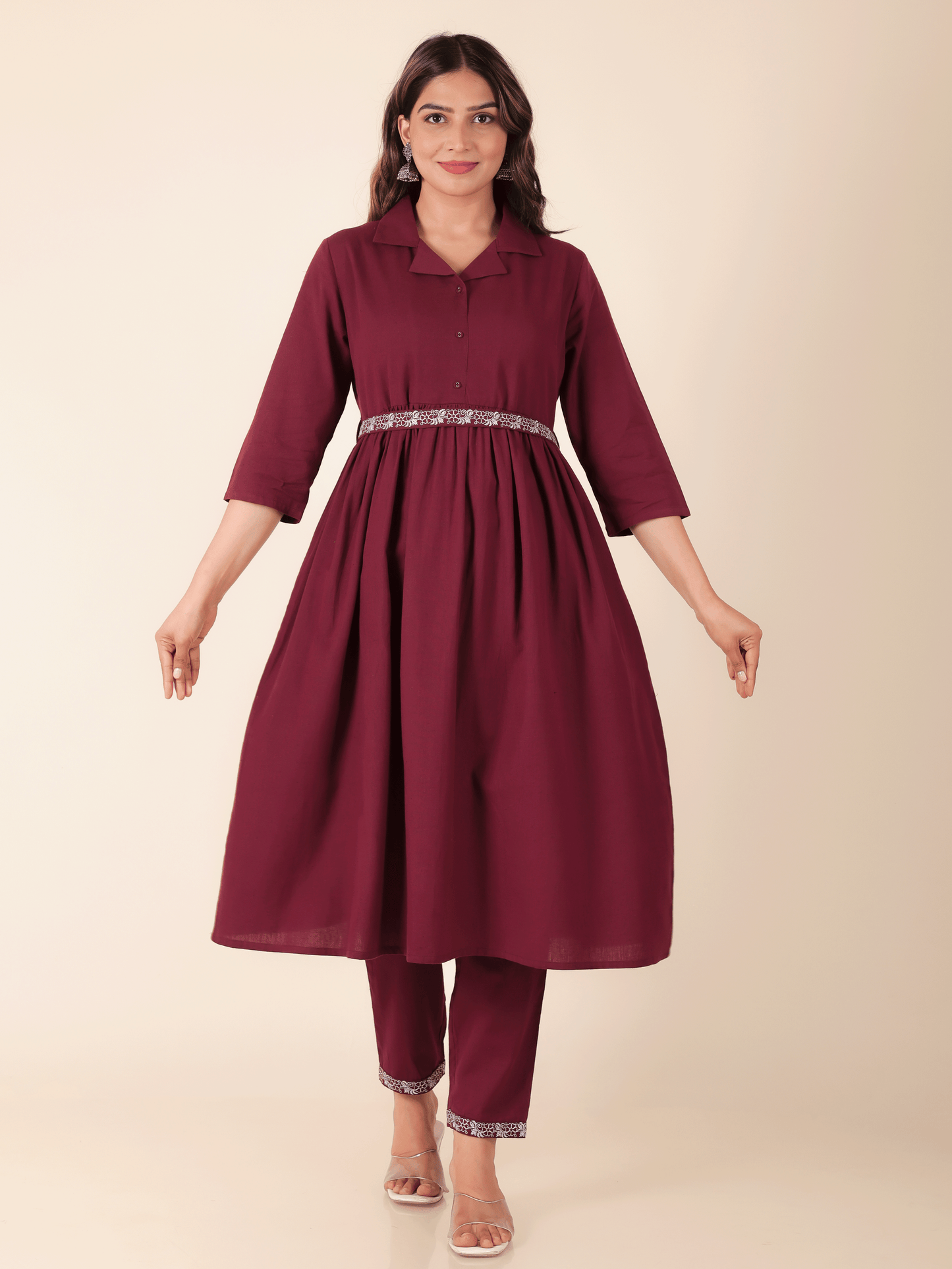 Linen Cotton Solid Kurta (with belt)