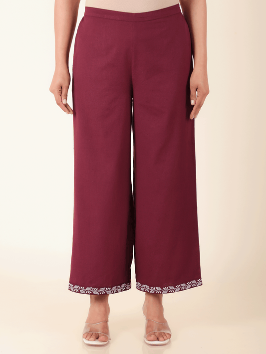 Linen Cotton Solid Maroon Palazzo