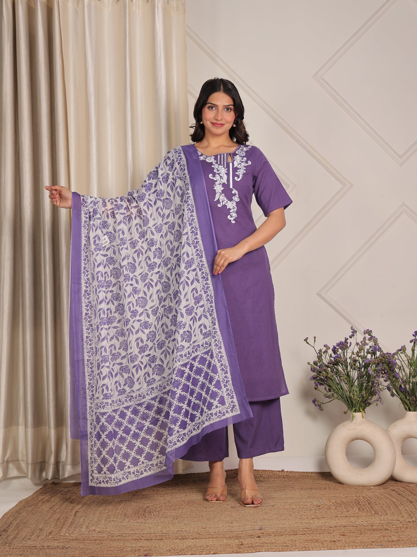 Cotton Voile Floral White Dupatta
