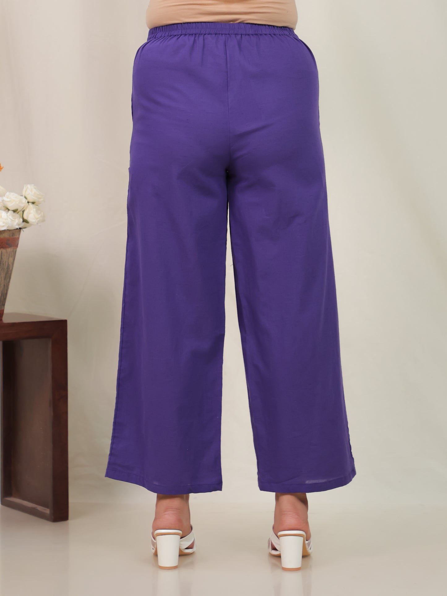 Viscose Solid Purple Tapered Trousers
