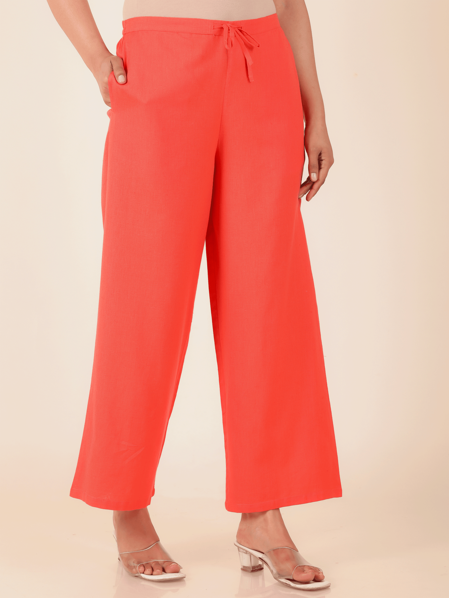 Linen Cotton Solid A-line Orange Kurta