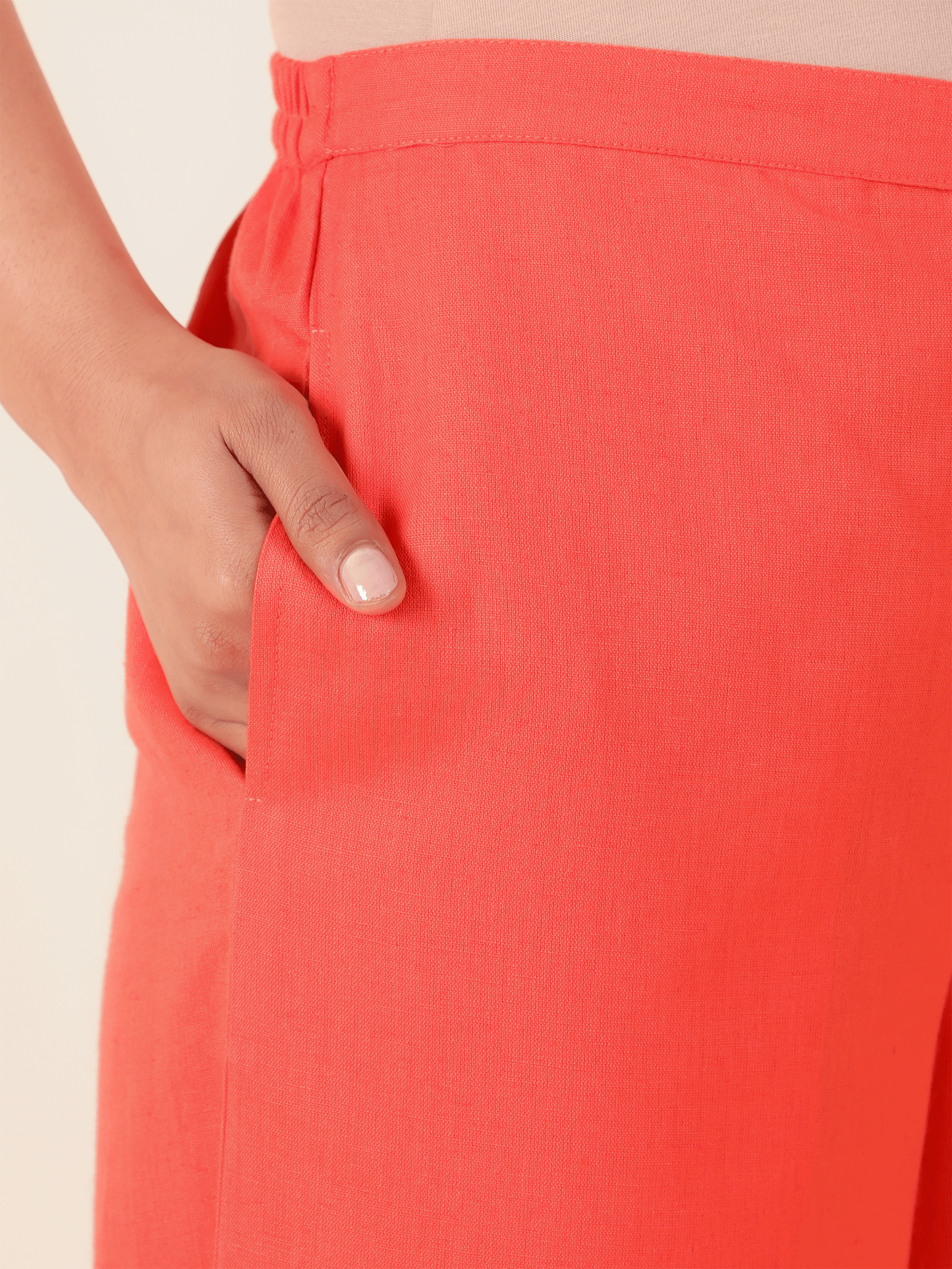 Linen Cotton Solid A-line Orange Kurta