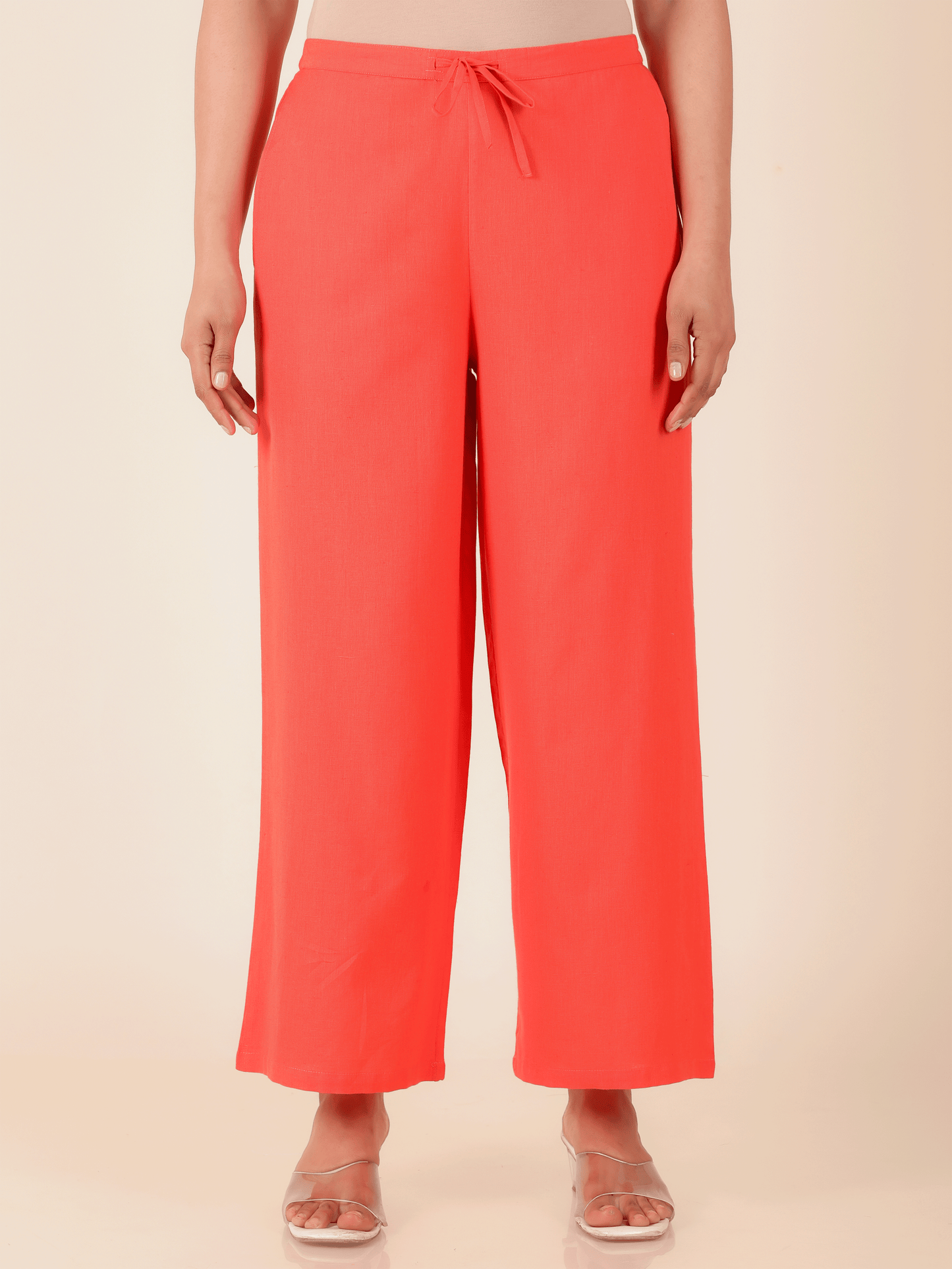 Linen Cotton Solid A-line Orange Kurta