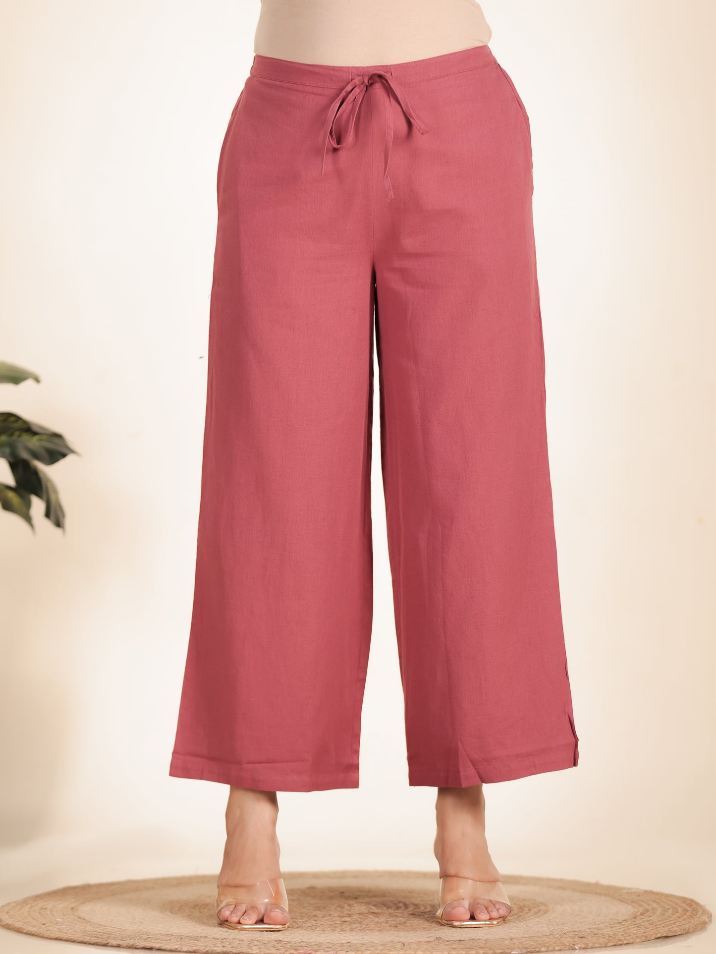 Linen Cotton Solid Cropped Palazzo