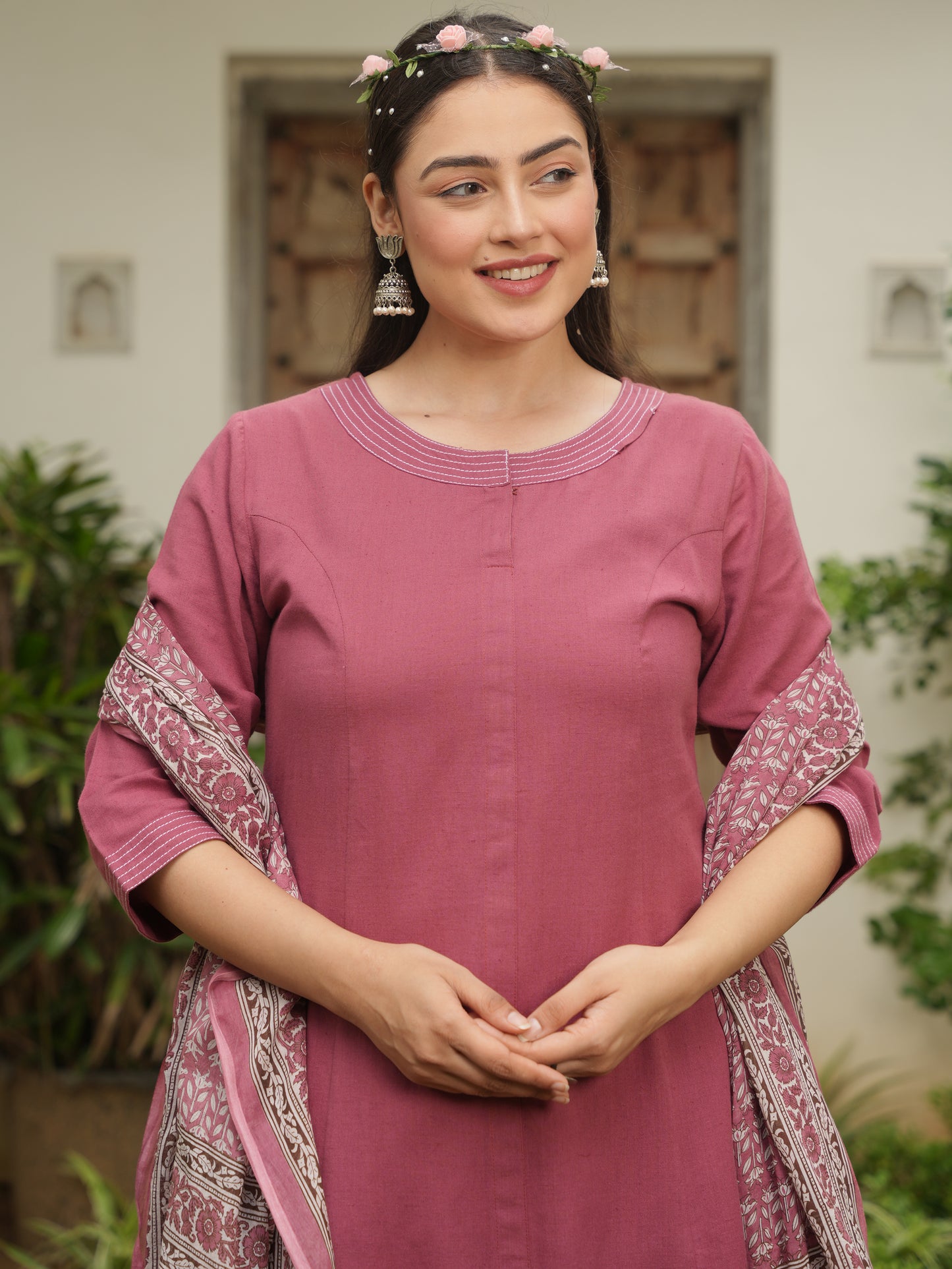 Linen Cotton Solid Flared Rust Kurta