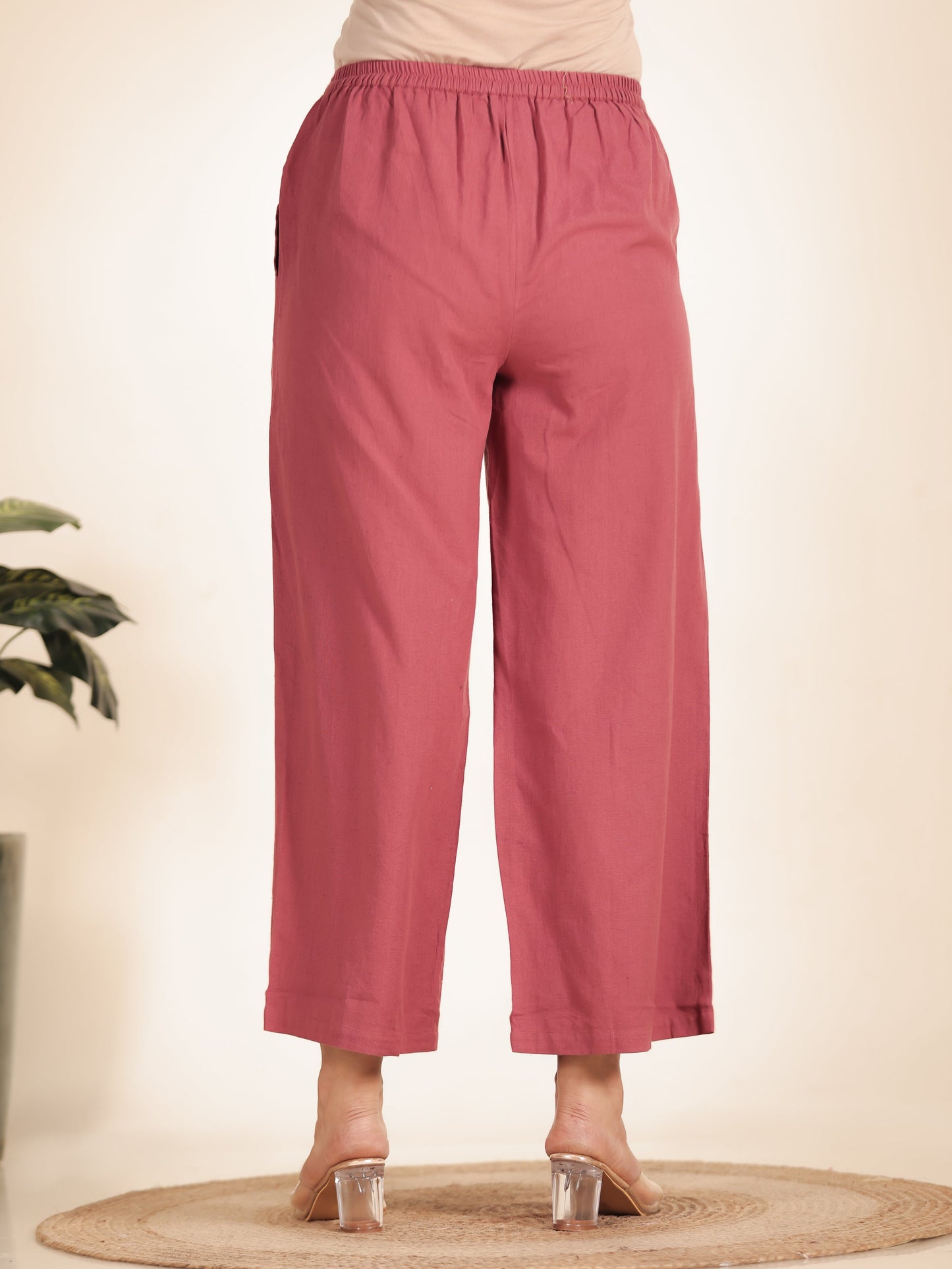 Linen Cotton Solid A-line Pink Kurta