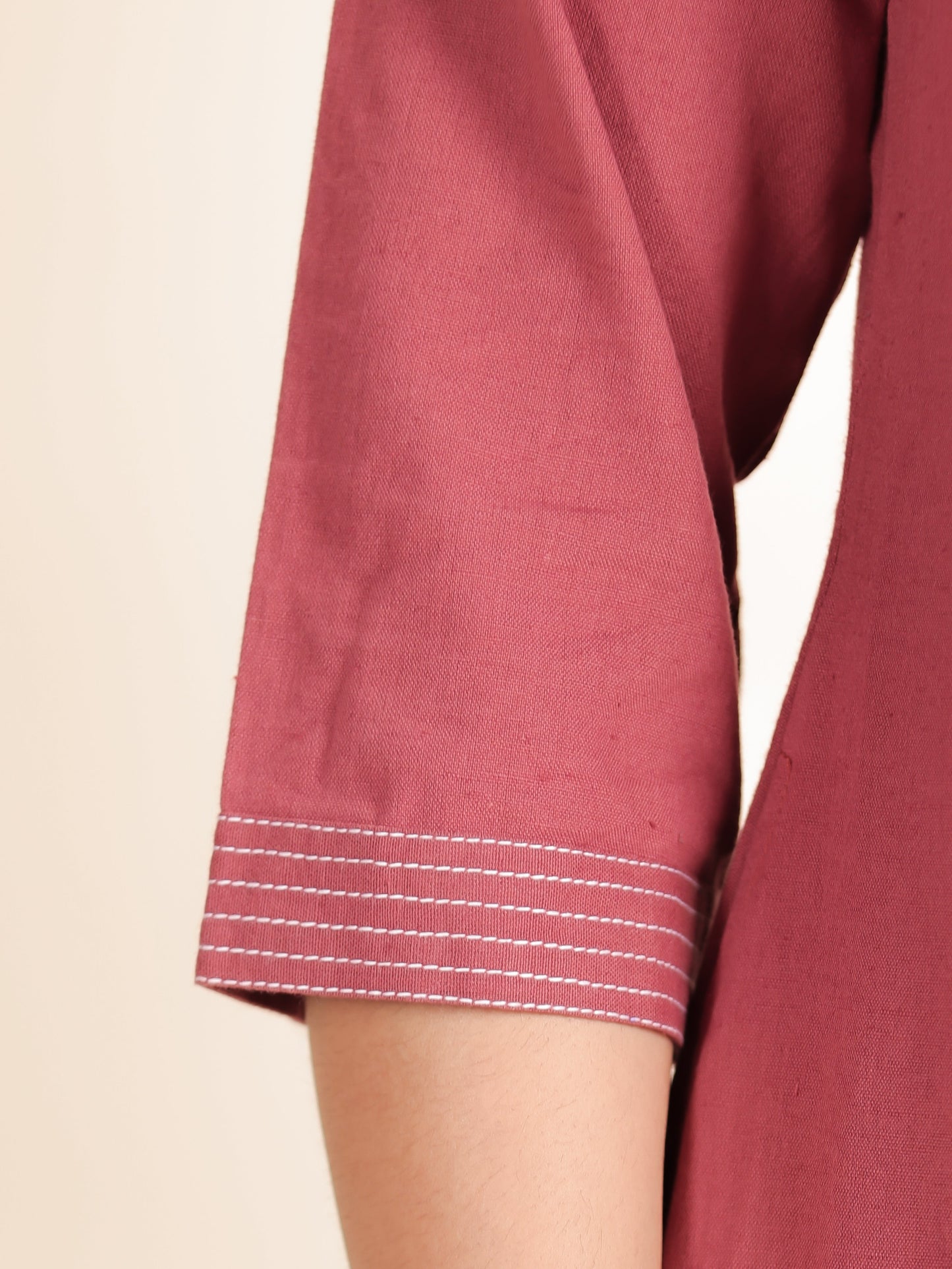 Linen Cotton Solid A-line Pink Kurta
