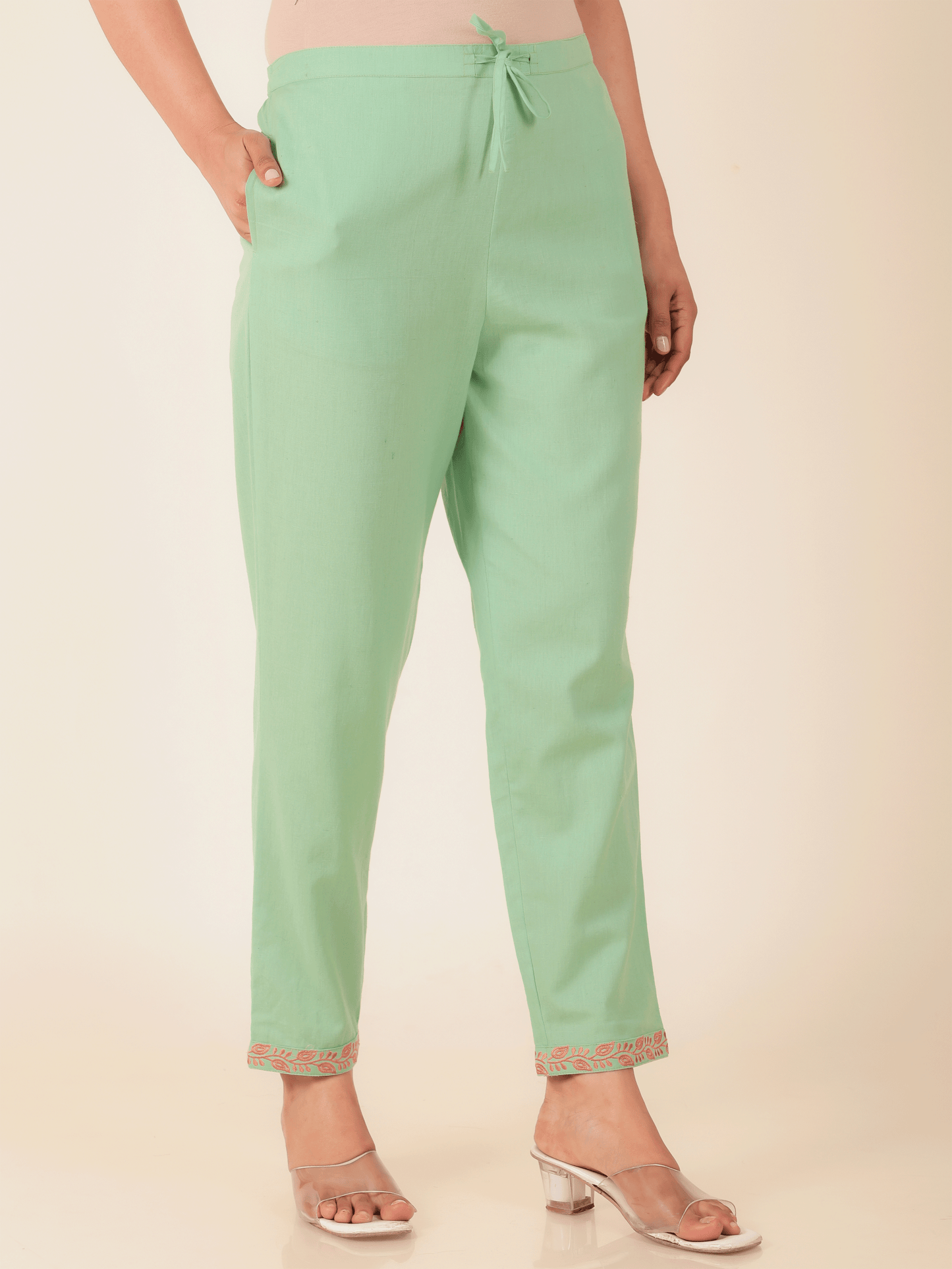 Linen Cotton Solid A-line Green Kurta