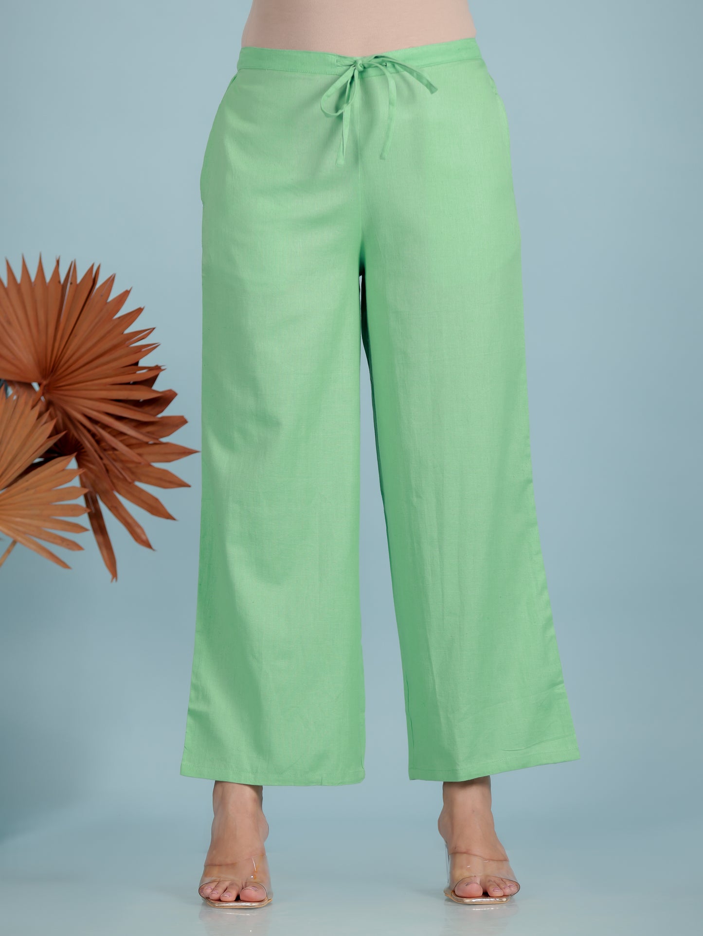 Linen Cotton Solid Green Palazzo