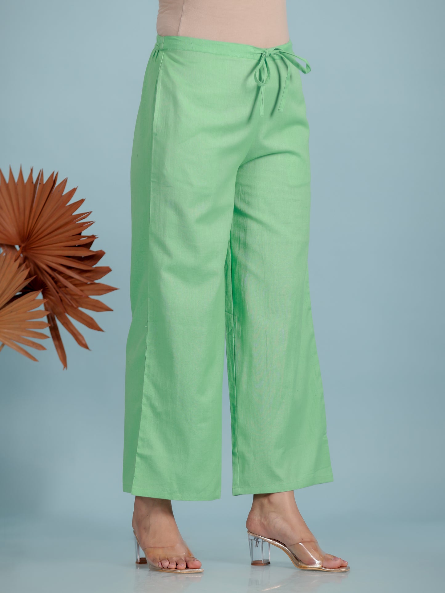 Linen Cotton Solid Green Palazzo