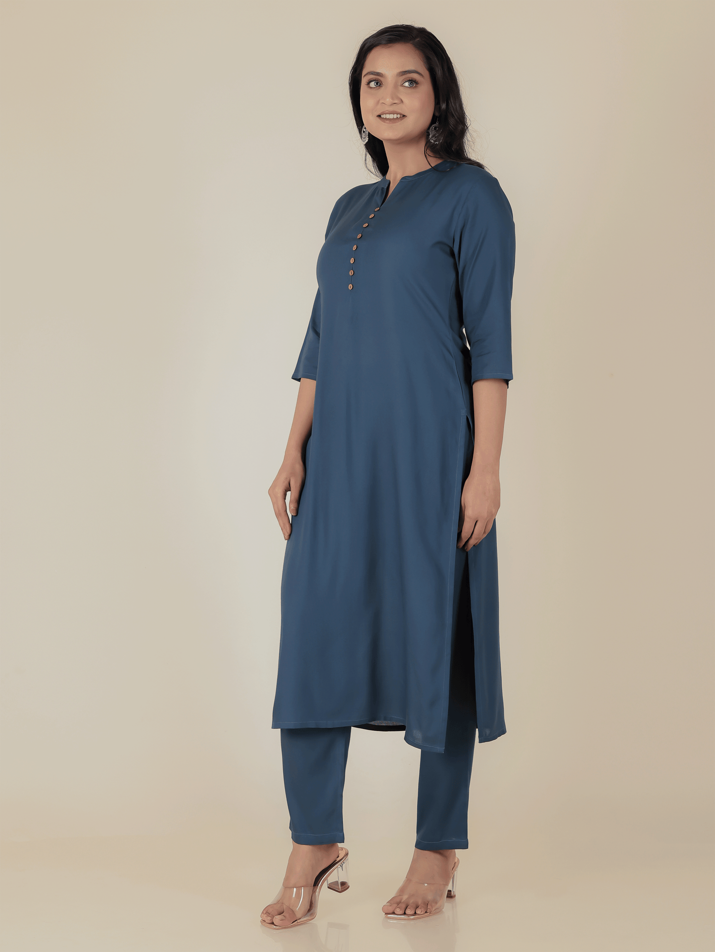 Viscose Solid Straight Blue Kurta