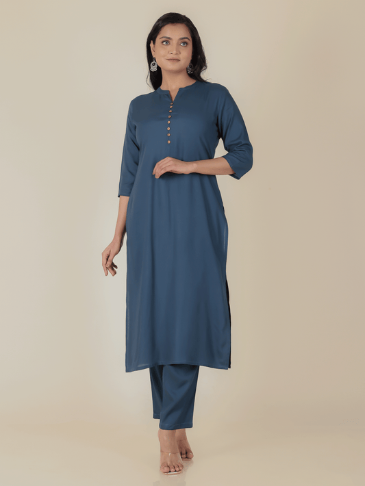 Viscose Solid Straight Blue Kurta