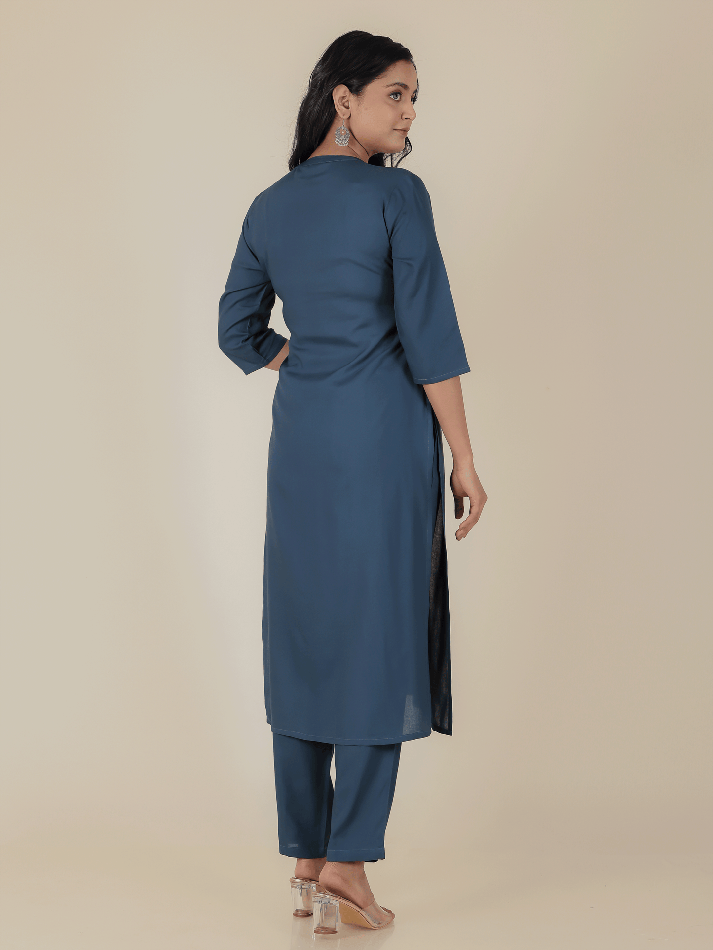 Viscose Solid Straight Blue Kurta