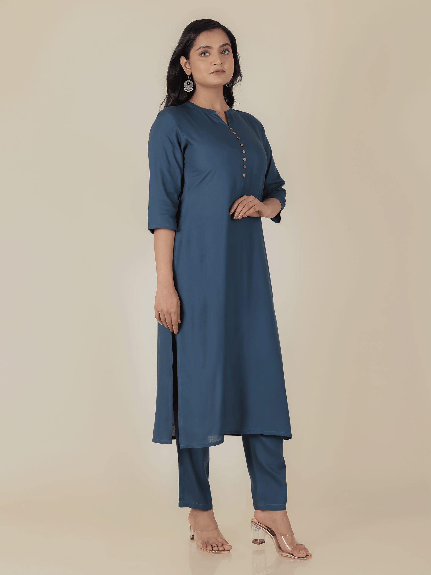 Viscose Solid Straight Blue Kurta