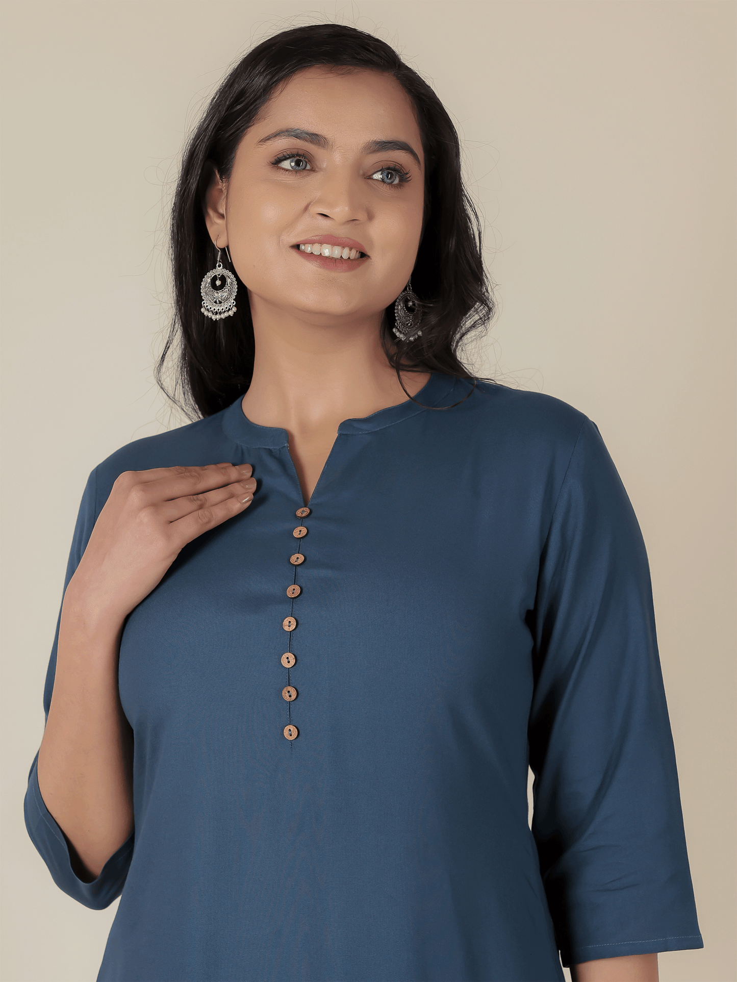 Viscose Solid Straight Blue Kurta