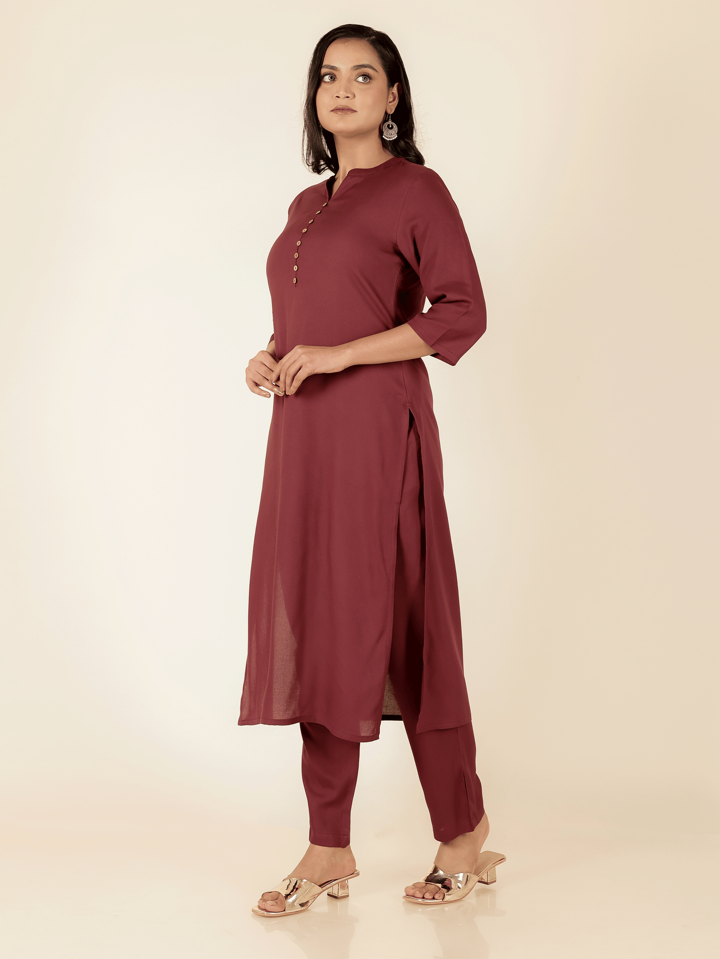 Viscose Solid Straight Maroon Kurta